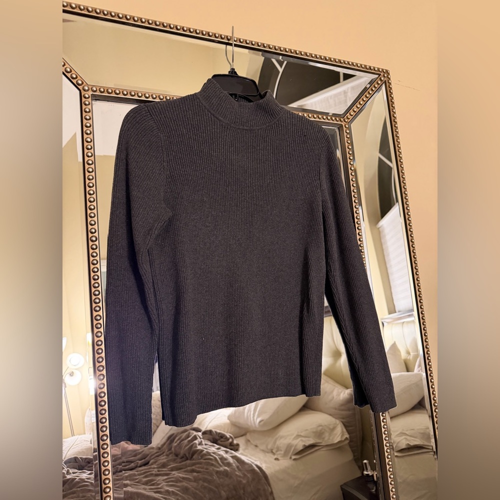 Karen Scott Dark Charcoal Ribbed Mock Neck Sweater